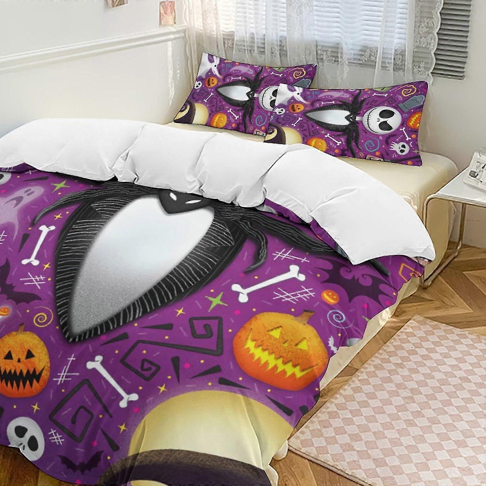 v7352 Bed Sheets Bedding Purple King The Nightmare Before Christmas Comforter Set Soft 3 Pcs Twin Bedding Sets Thicken for All Season, 1 Comforter 2