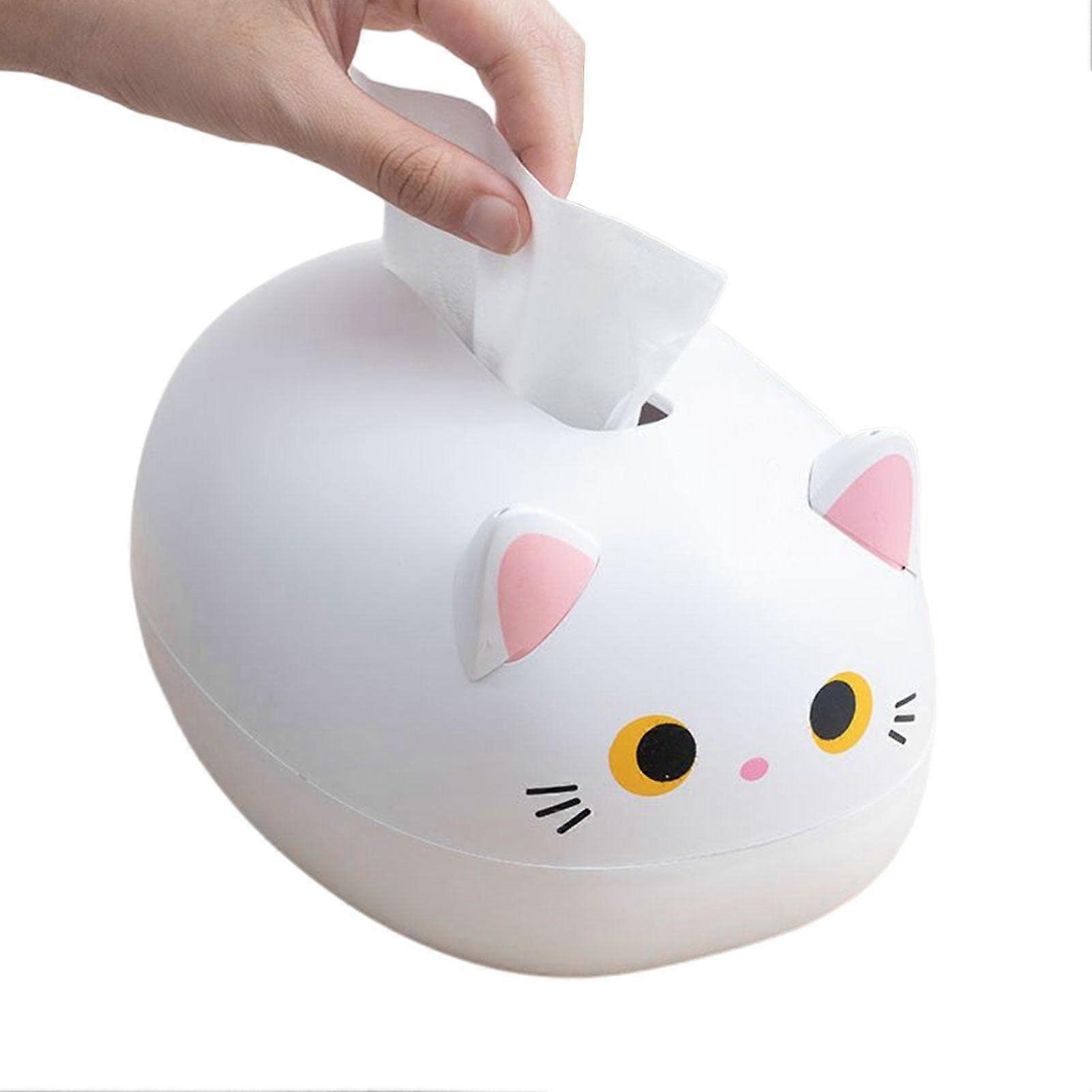 22x16x13 厘米纸巾盒猫可爱卡通纸巾架卡通猫形状，适用于浴室客厅卧室汽车和办公室白色