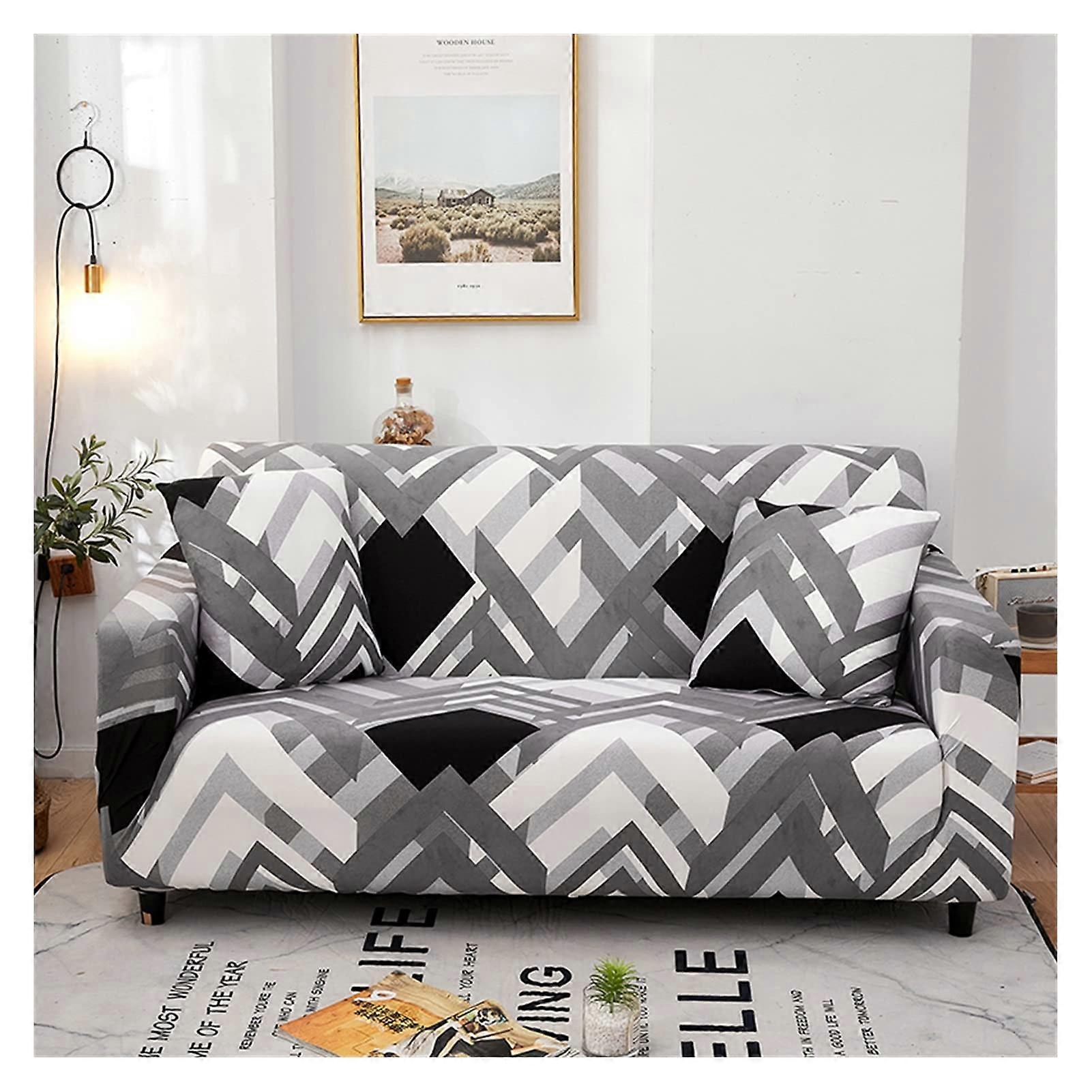 Stretch Sofa Covers Elastic Furniture Protector Polyester Loveseat (Black and Grey, 2 seater)