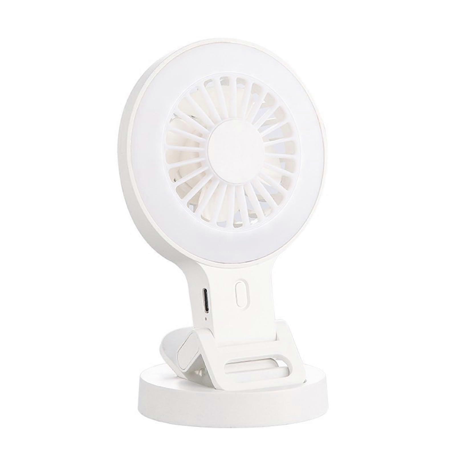 Portable USB Charging Desk Fan with Phone Holder, Adjustable Three Speed Settings, White, Ideal for Camping and Mobile Devices