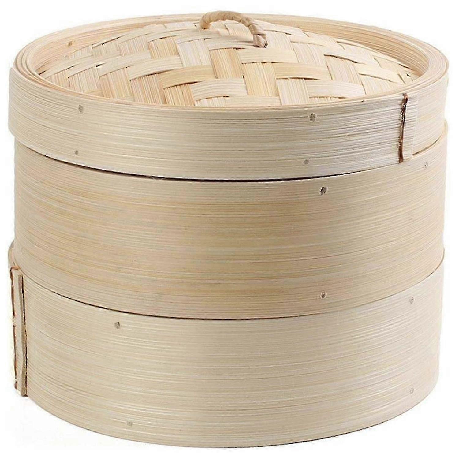 Bamboo Steamer 2 Tier 8 Inch Dim Sum Basket Rice Pasta Cooker Set with Lid By Steam Basket for Vegetables