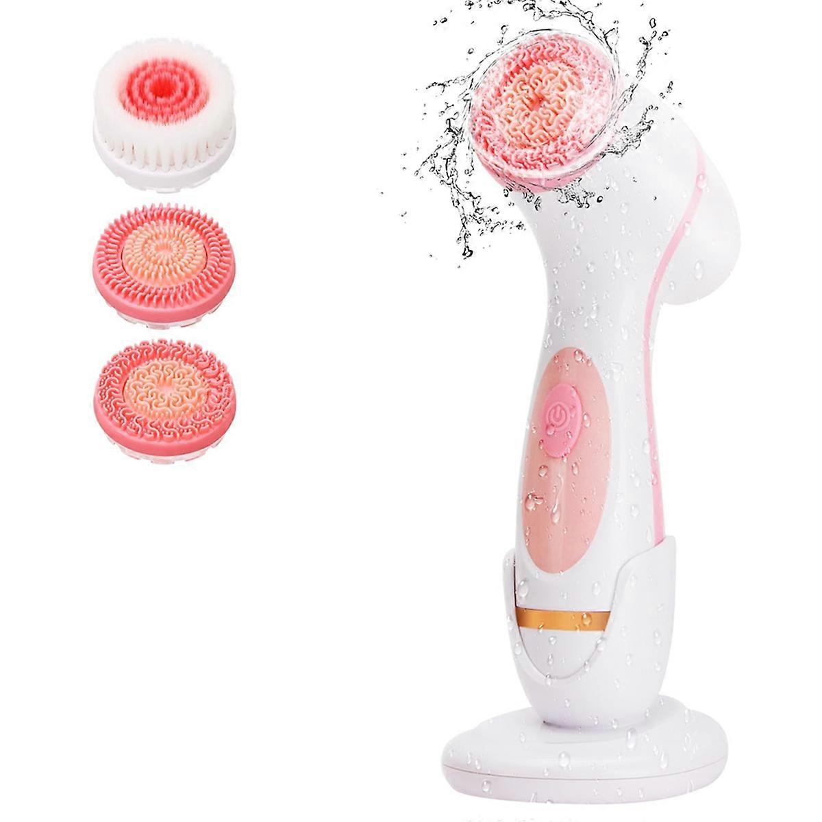 Cleansing Device, Waterproof Dual-Rotation Face Scrubber Exfoliator with 3 Brush Heads, for Cleansin