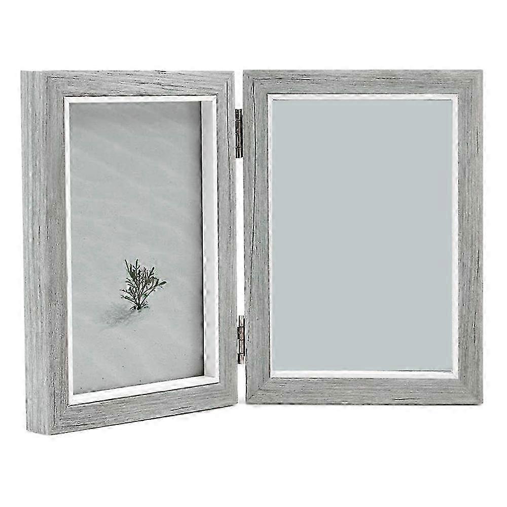 Double Picture Frame 4X6in Grey Photo Frames Wooden Hinged Folding