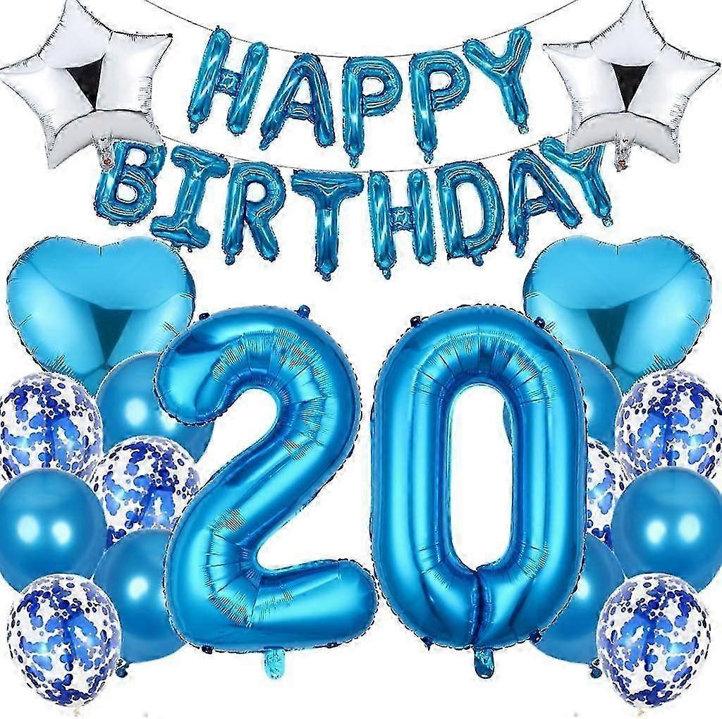 風船20歳の誕生日の装飾の男の子、青い誕生日の装飾20年の男の子、ホイルの風船の誕生日おめでとうの装飾20歳の男の子の子供