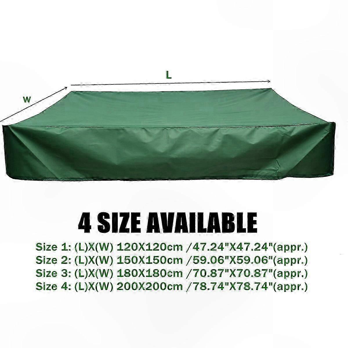 Waterproof Sandpit Cover 150x150 cm with UV Protection, 70% Shade for Outdoor Play Areas, Green, Includes Drawstring for Secure Fit