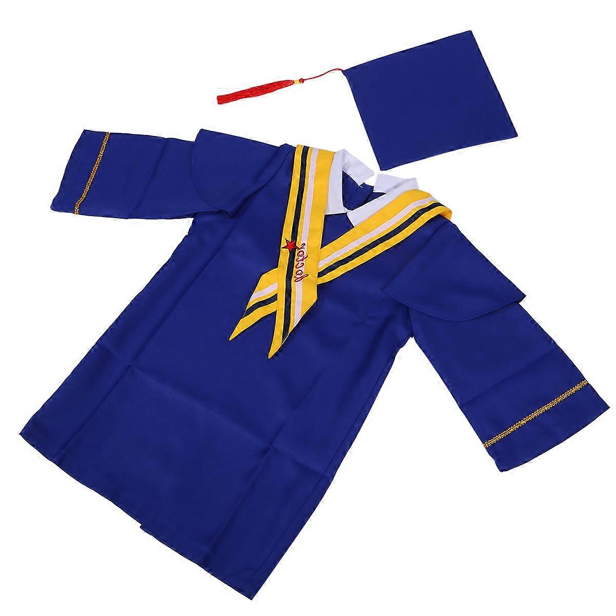 Blue Graduation Gown Set with Tassel and Hat for Kids Made of Polyester Comfortable and Breathable 130CM