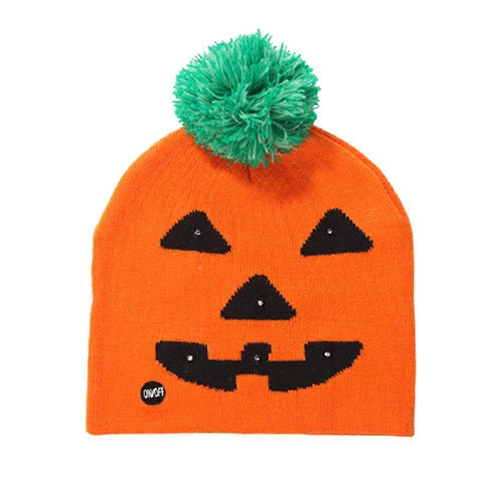Halloween Luminous Knitted Beanie Hat Shiny Glowing Knitted for Adults Children Party Decor(Pumpkin Pattern)