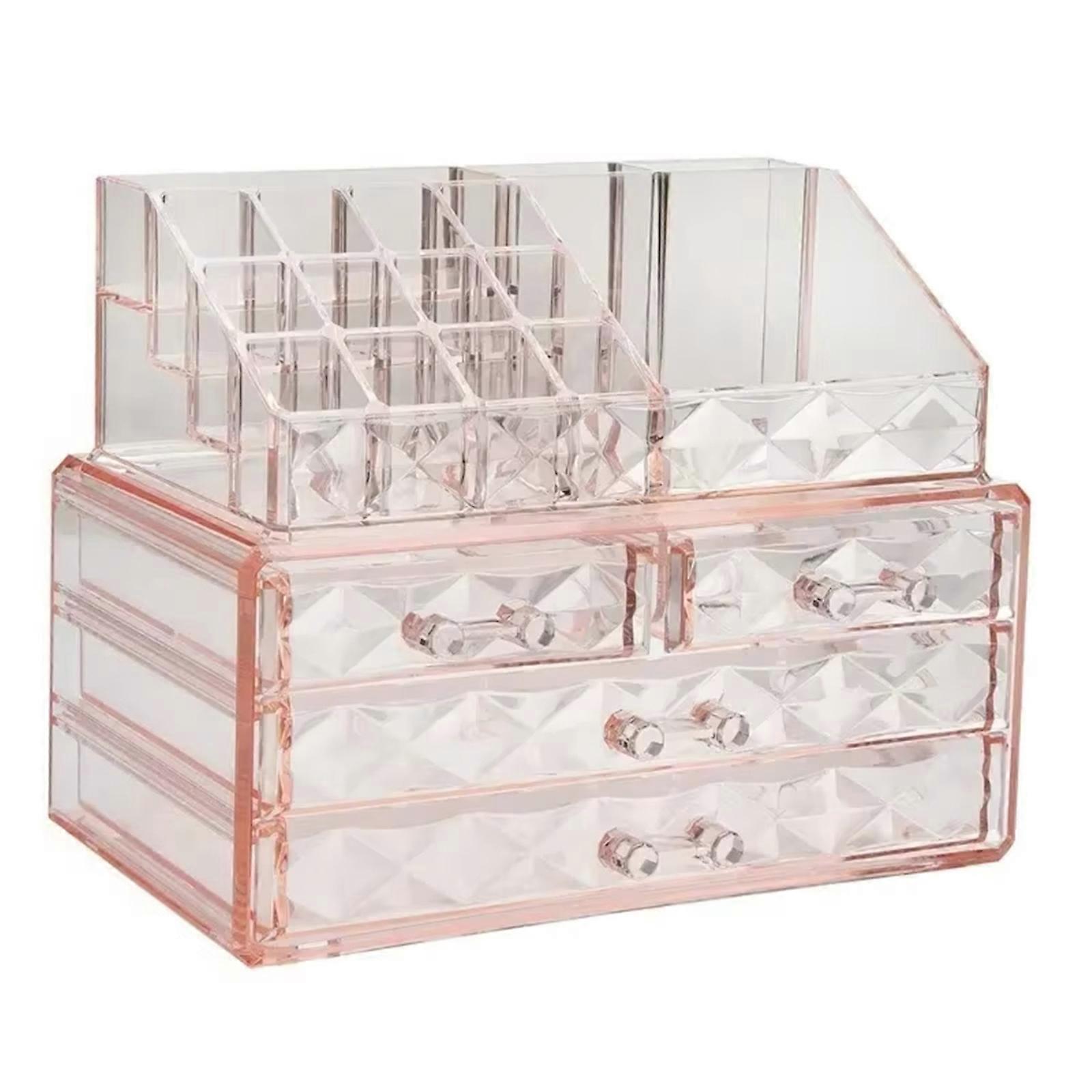 Elegant Diamonds Texture Makeup Storage Case With Multiple Compartments Acrylic Cosmetic Organizers Multicolor