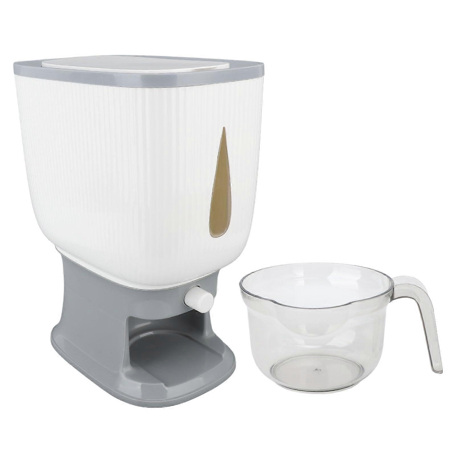 Rice Dispenser 10Kg, Transparent PP Material, Measuring Cup Included, Compact Gray For Home Pantry