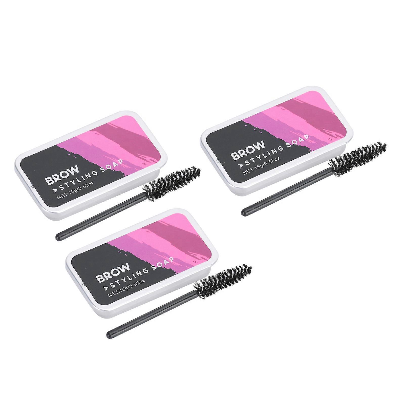 3pcs 15g Transparent Eyebrow Styling Soap with 90° Spiral Brush