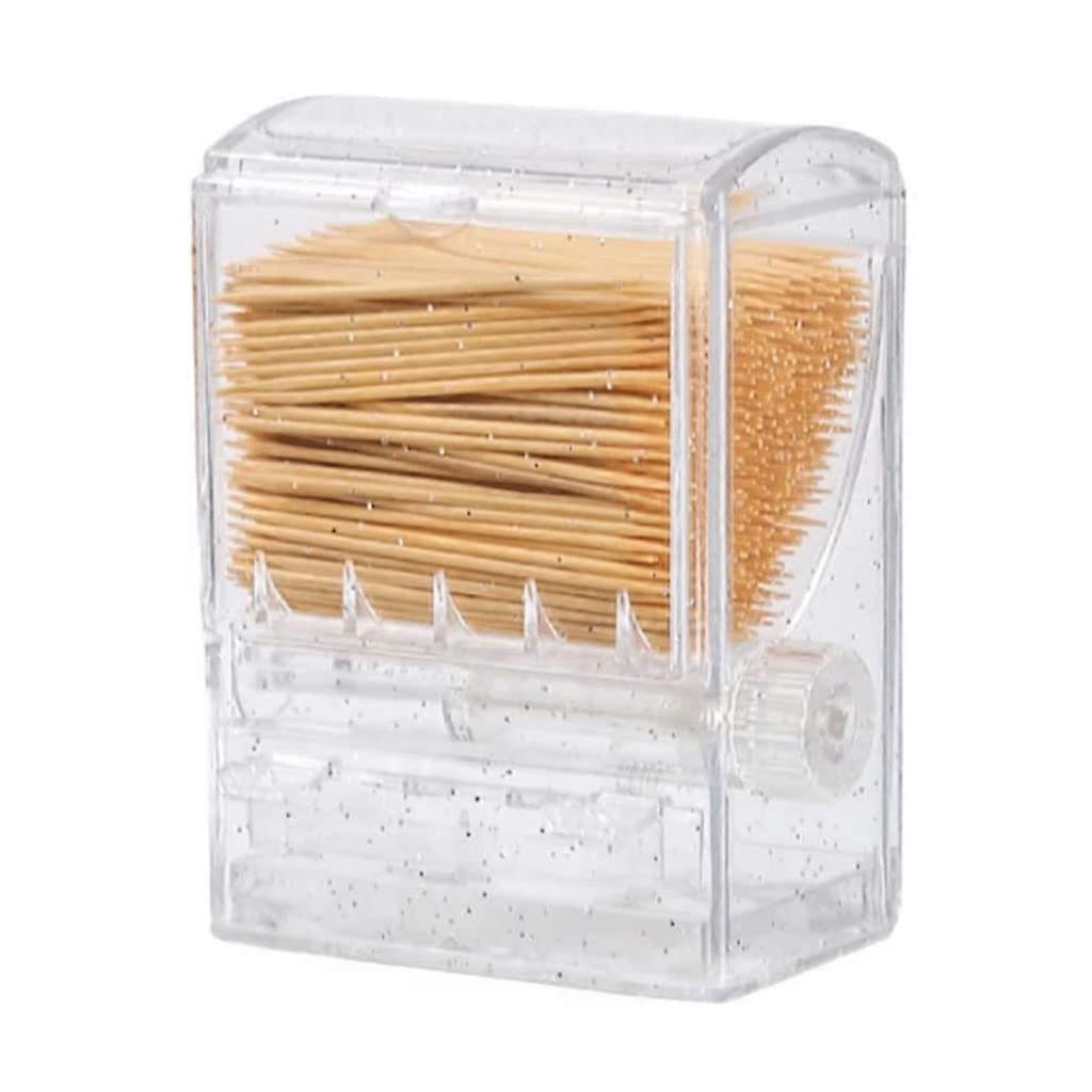 Toothpick Holder Clear Plastic Rotary Dispenser, Large Capacity Desktop Rectangular, Portable for Home and Hotel