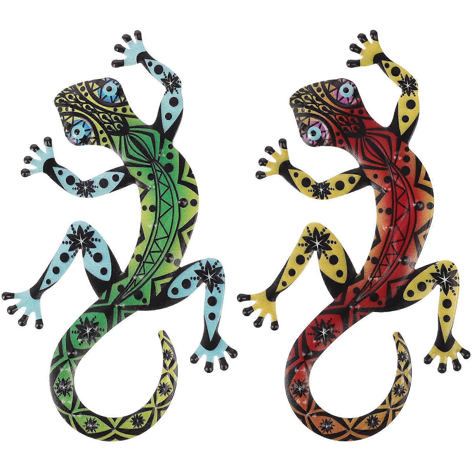 Iron Wall Hanging Craft Ornaments Gecko Shape Home Decoration Garden Fence Living Room Rust Prevention 2Pcs