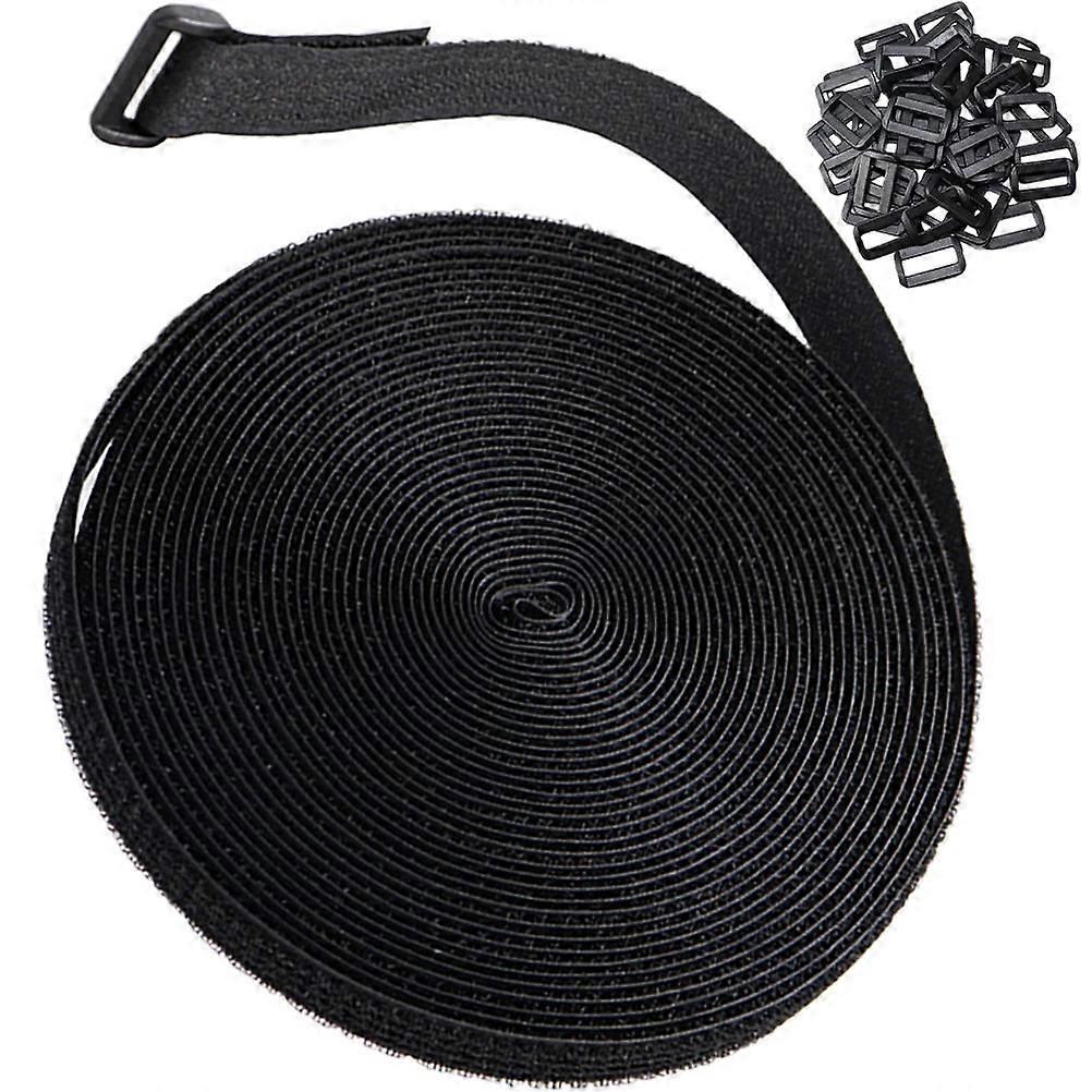 Hook and Loop Nylon Strap Adjustable Cable Strap Black Flat Material Securing for Office Organization 61Pcs
