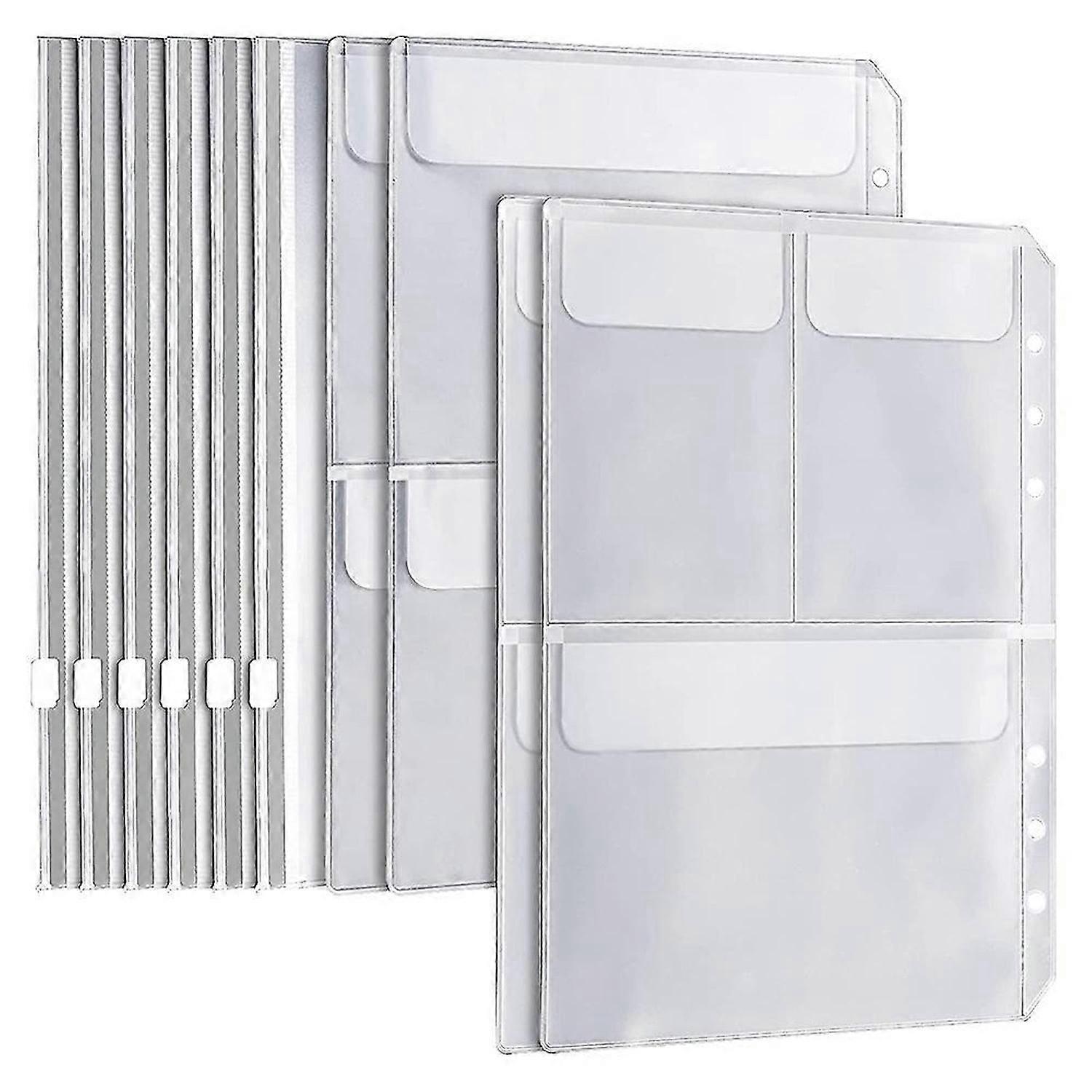 20Pcs A5 6 Ring Binder Pockets 3 Types Envelope,Zipper Closurek Bill Pouch for Organizer Clipbook