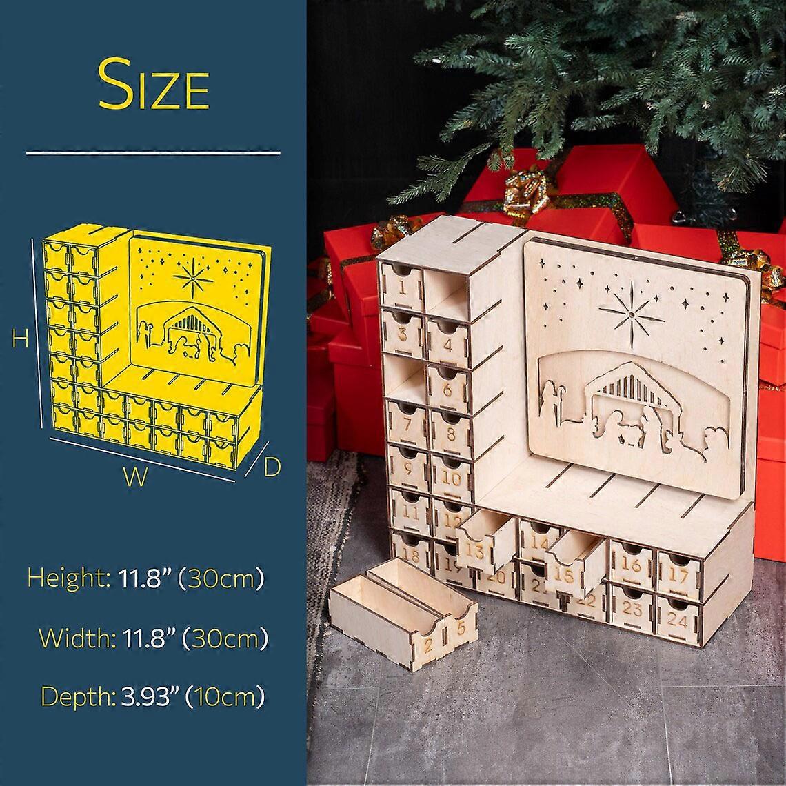 Christmas Advent Calendar Wooden Nativity Storage Box Christmas Countdown Gift Box Home Decorative Ornaments