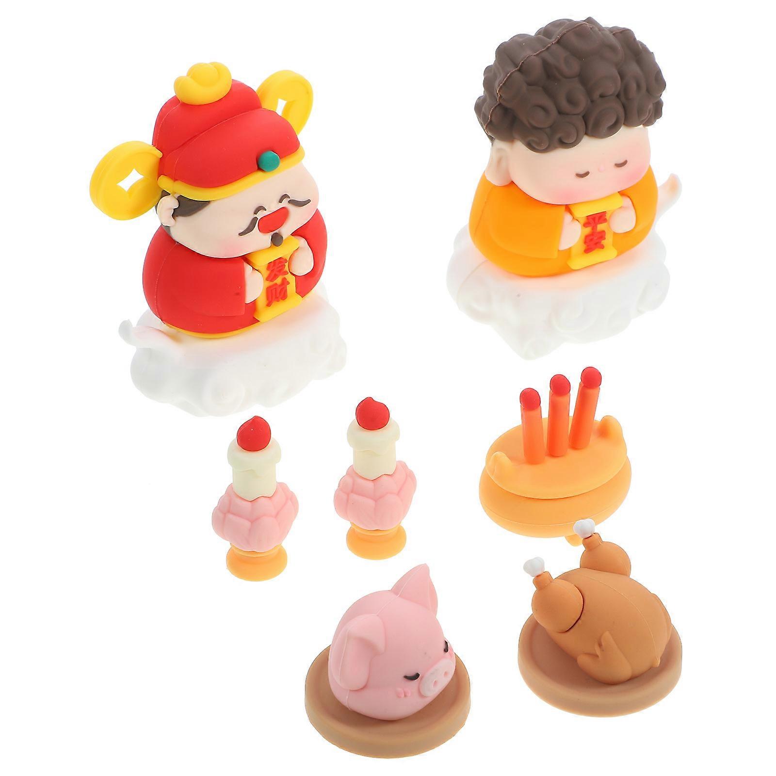 Rubber God of Wealth Statue Ornament for Home Decor 4Sets