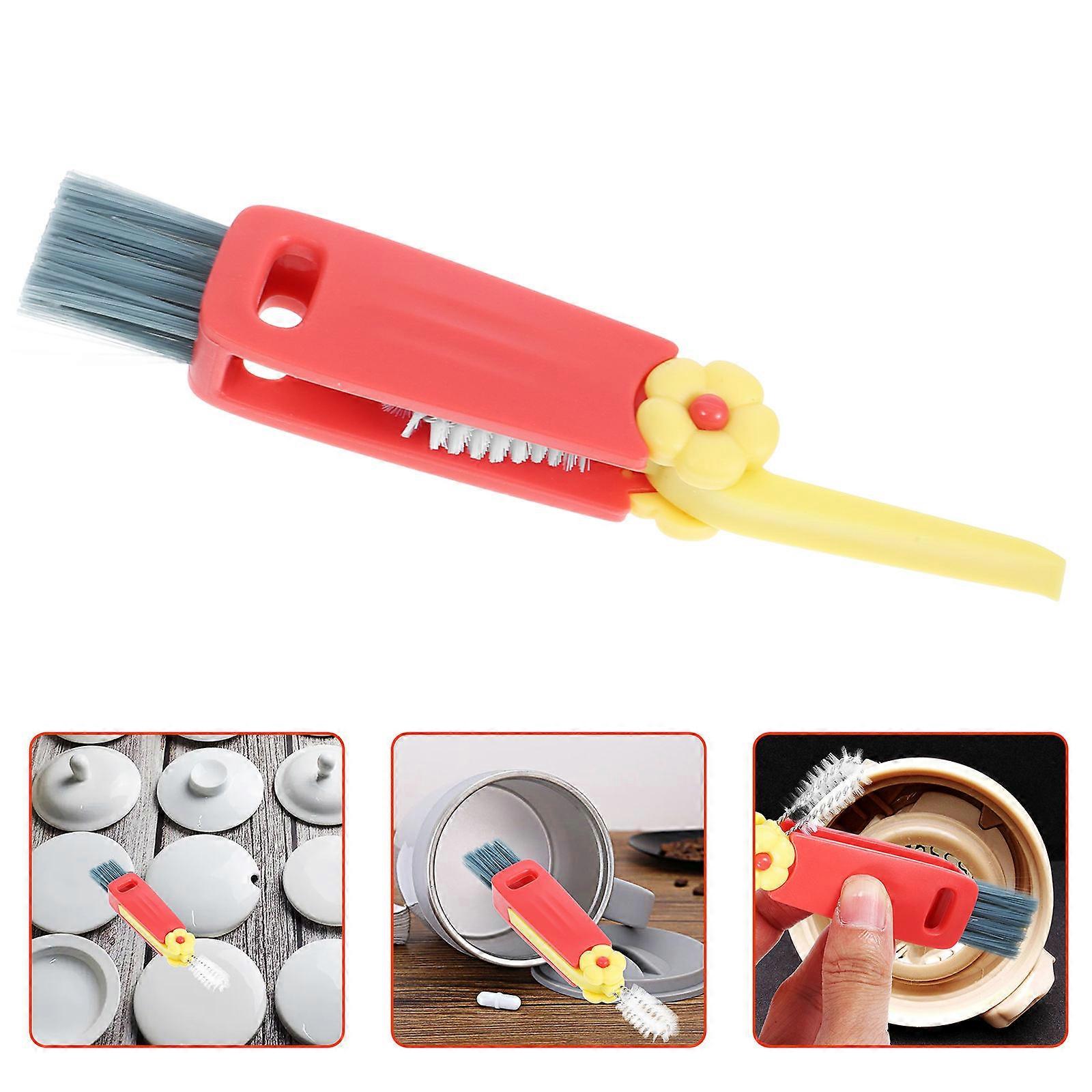 Red Multi-Function Bottle Cap Brush for Oral Cleaning with 3Pcs Lid Brushes