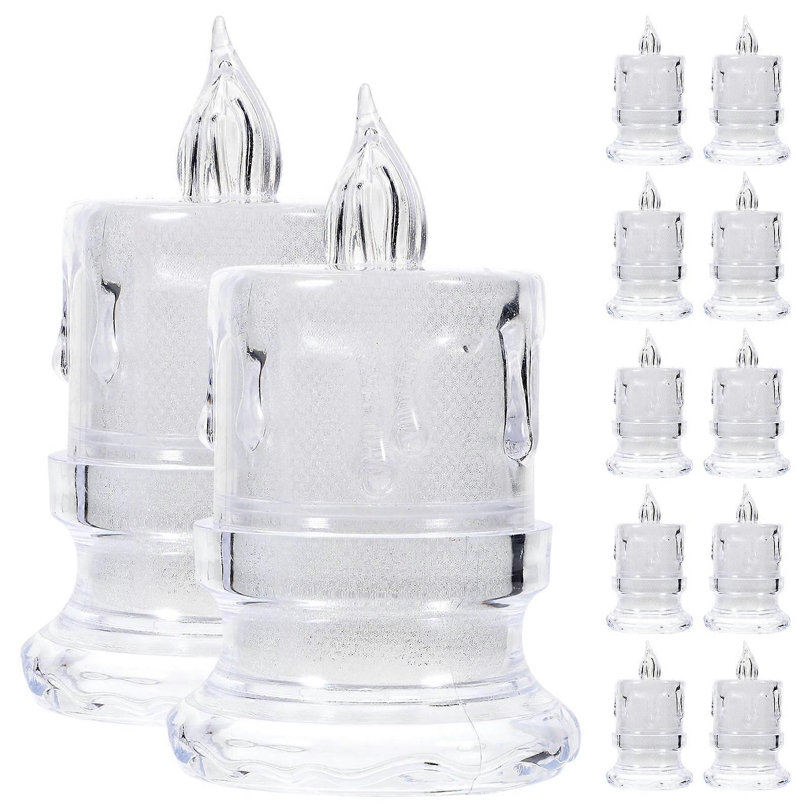 LED Crystal Candle Lights for Party Use 12Pcs Transparent Battery Operated Candles