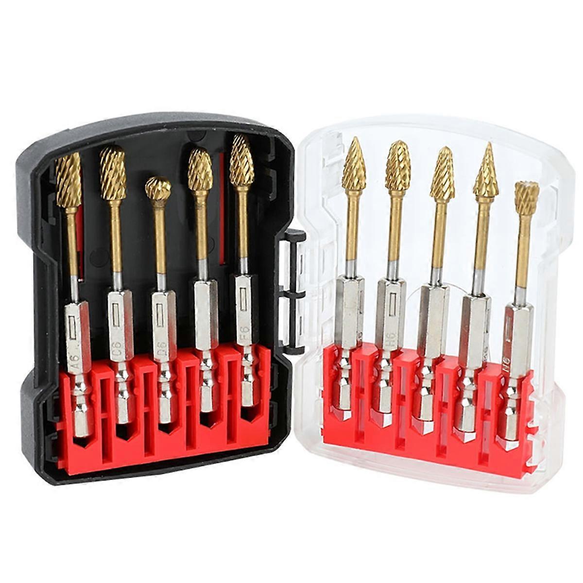 10-Piece Titanium Coated Double Slot Hex Handle Rotary File Set