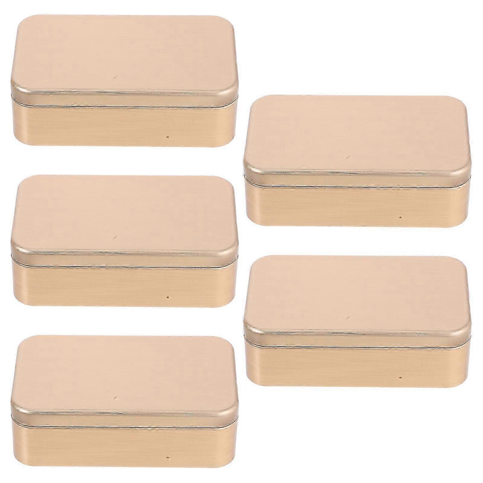 Square Brushed Golden Small Tin Box for Storage Includes 5Pcs Set