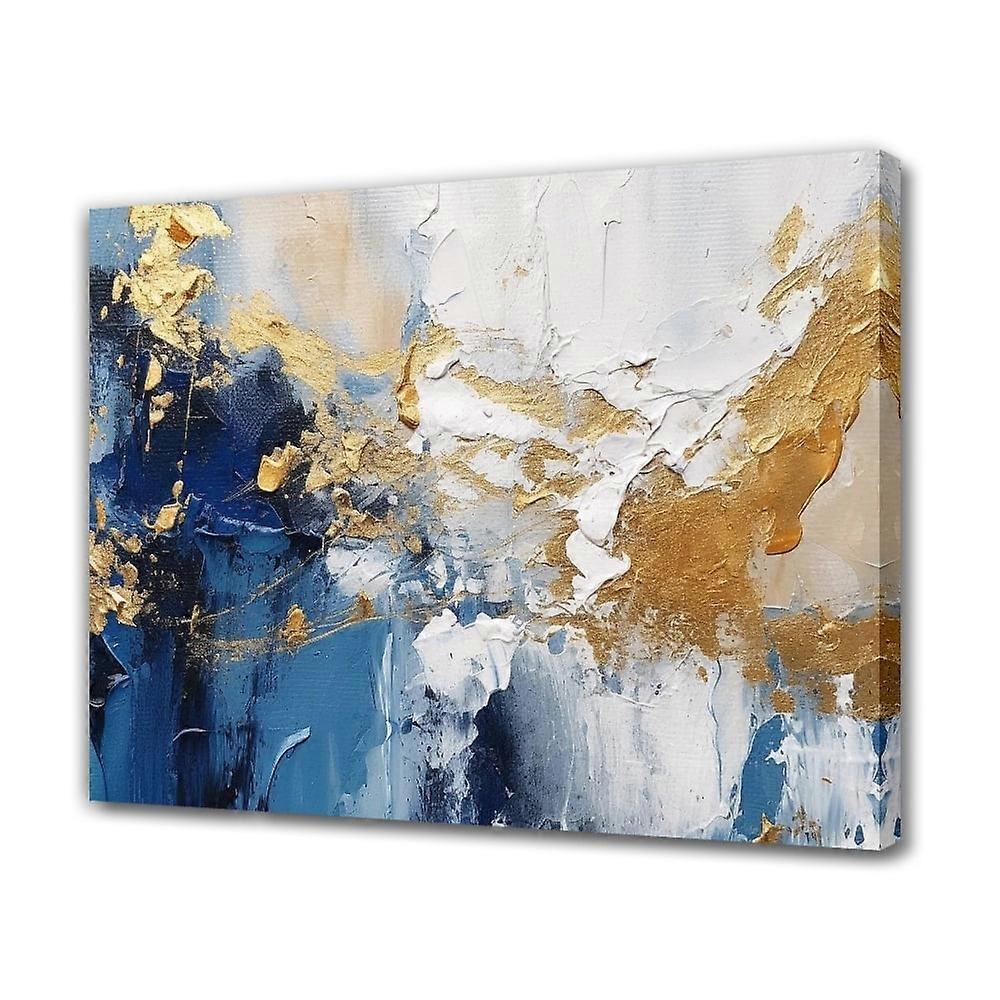 Kleurrijke abstracte blauwe en gouden canvasposter, 8x12 inch - Slaapkamer, kantoordecoratie cadeau (lijst-stijl) compatibel met wanddecoratiedisplays