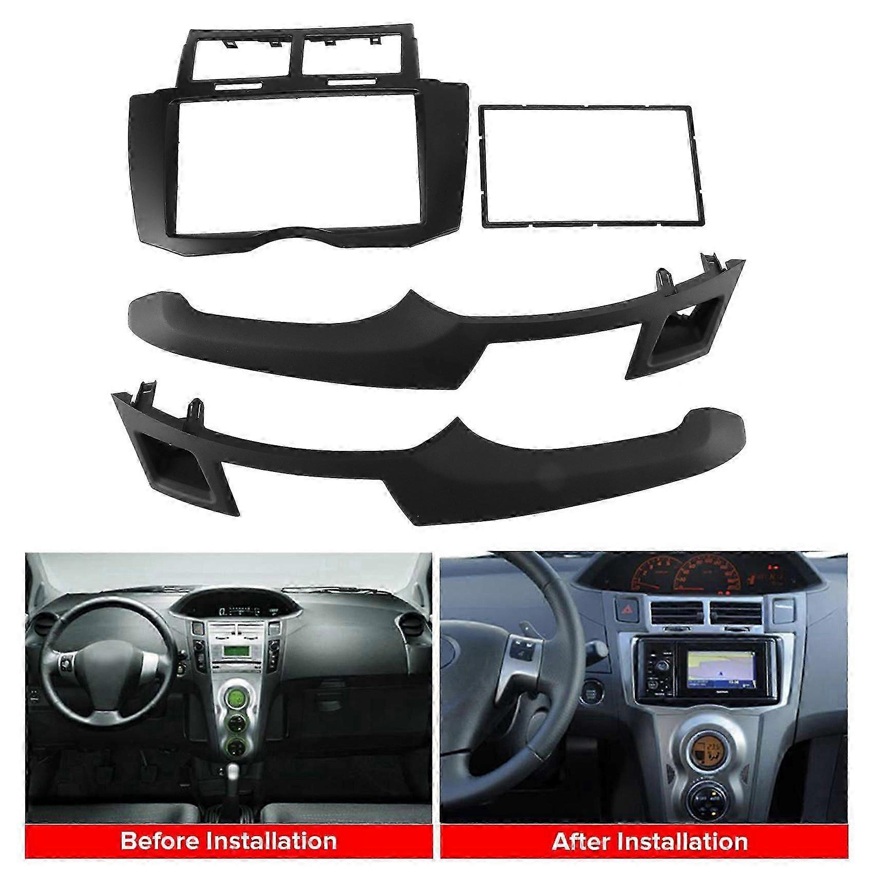 Car Radio Fascia Kit, 2 Din Dash Panel Dvd Frame Install Kit For Yaris Vitz Platz 2005 2006 2007 20