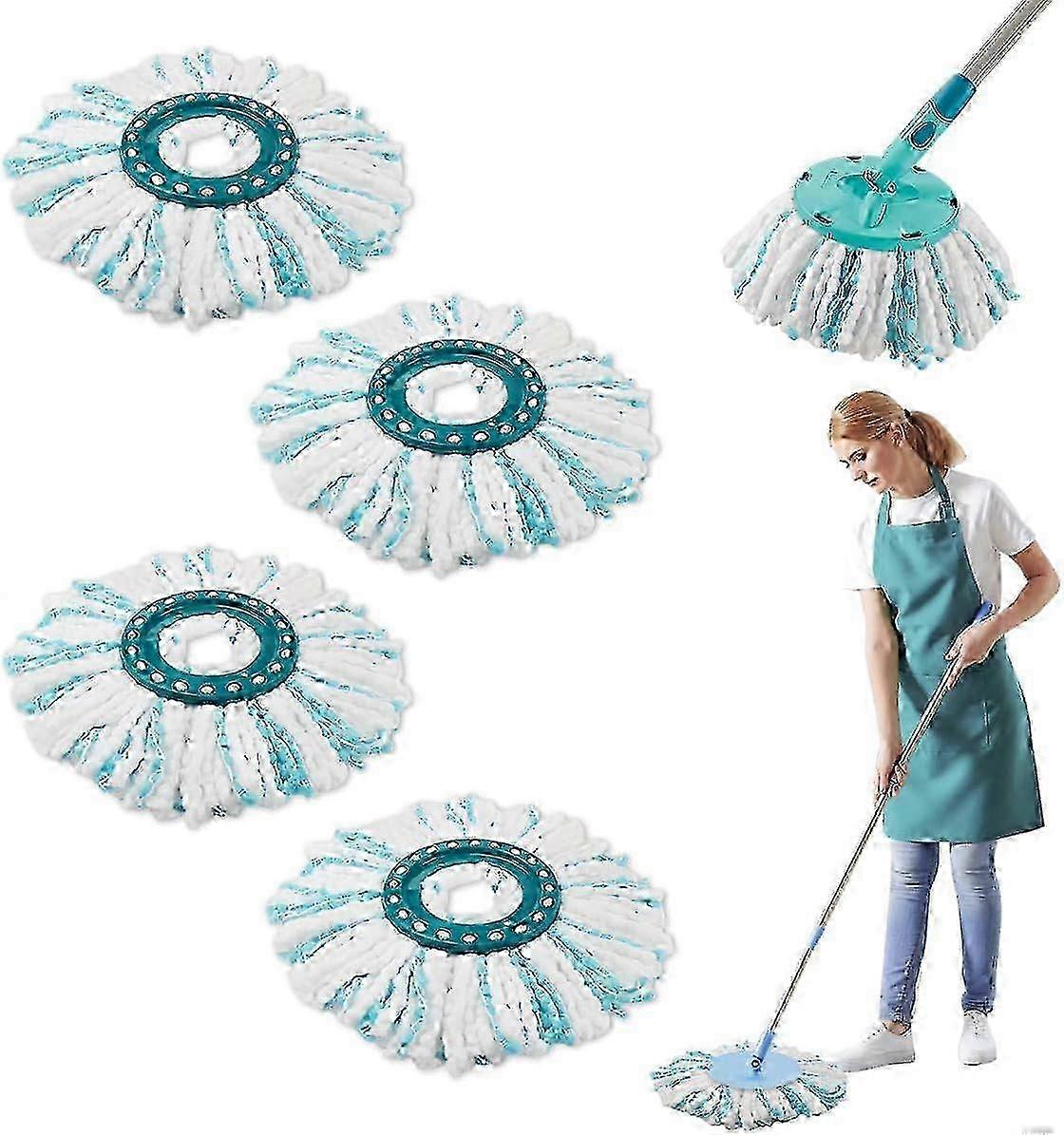 Set of 4 Replacement Heads for Leifheit Clean Twist Disc Mop Micro Set, 2-Fibre System for Round Floor Mop, Compatible with Leifheit Clean T