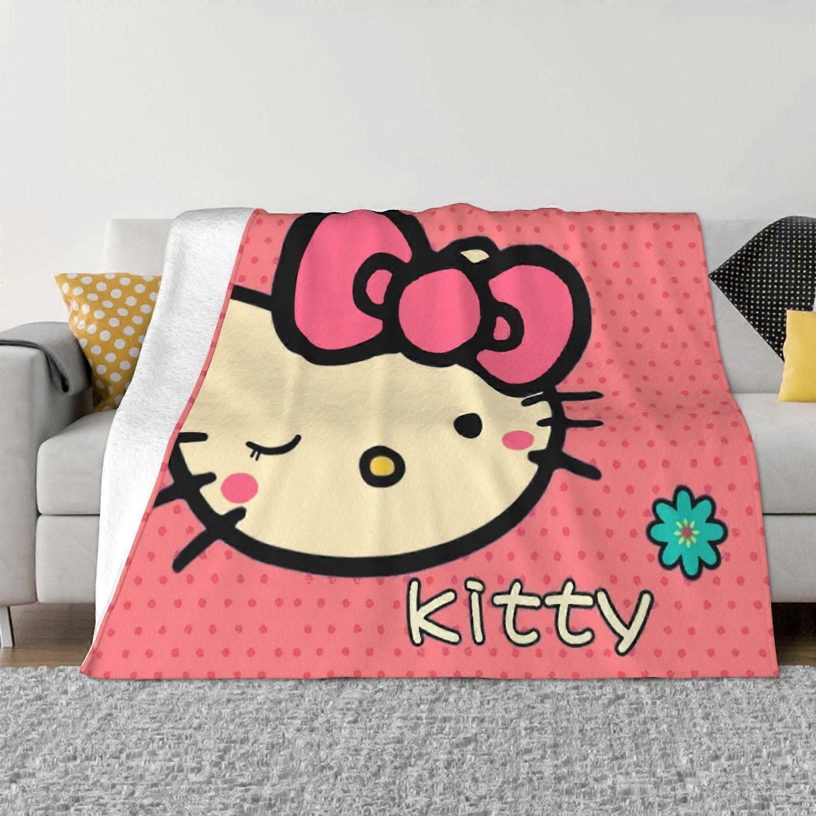 Couverture Hello Kitty en flanelle polaire, super douce, confortable et chaude, pour canapé, salon, chambre à coucher, 127 x 101 cm