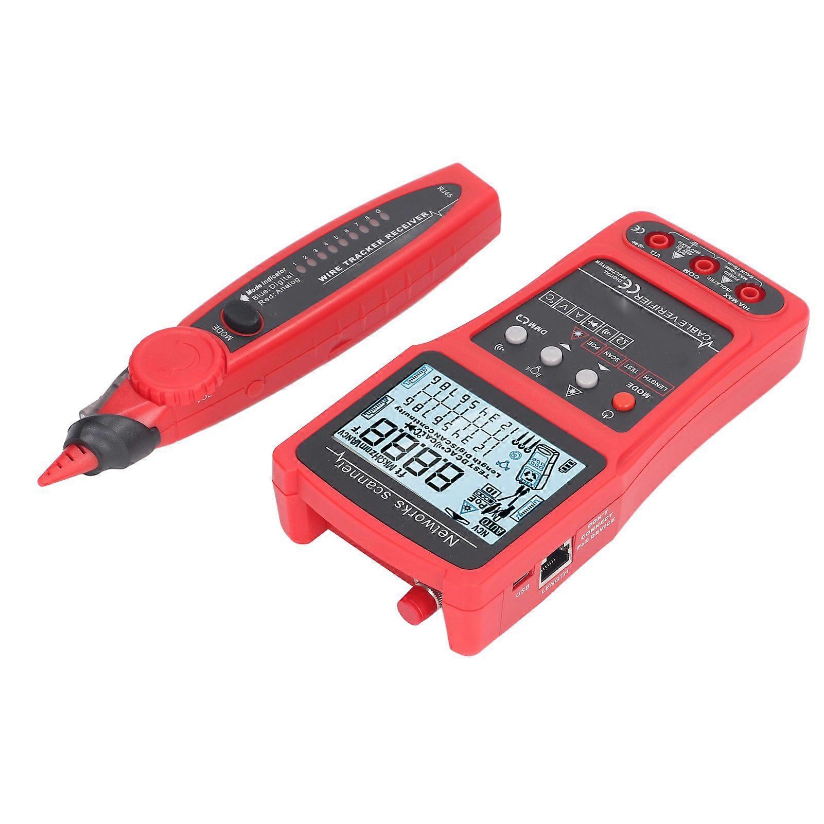 Network Cable Tester Detector LCD Digital Electrical Ethernet Cable Wire Tracer Line Finder with Multimeter Tool Kit 