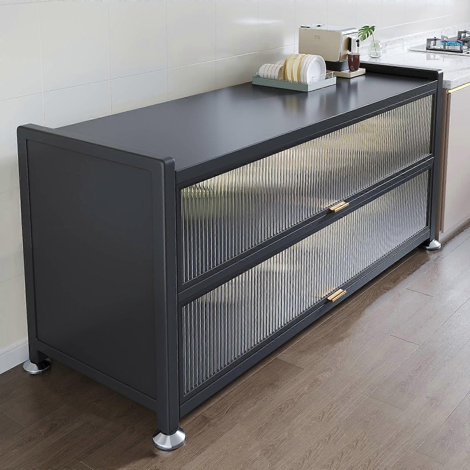 MultiLayer Kitchen Prep Table With Storage Dustproof Microwave Oven Side Cabinet Black 100x36x85 Cm Bakers Rack