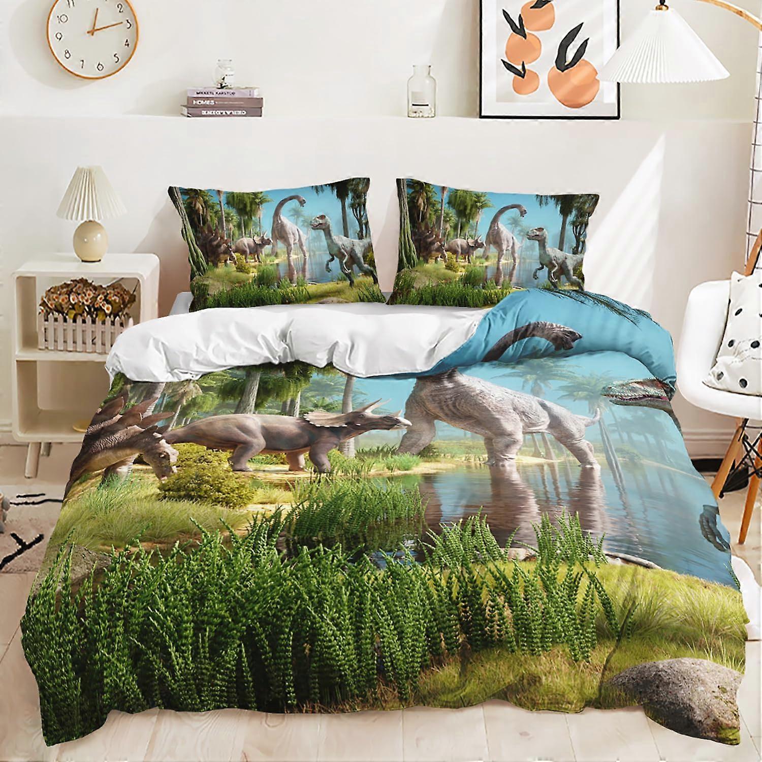 Kids 3D Dinosaur Duvet Cover Set Full Size Includes Two Pillowcases 3 Piece Set Dinosaur Design Bedding For Boys
