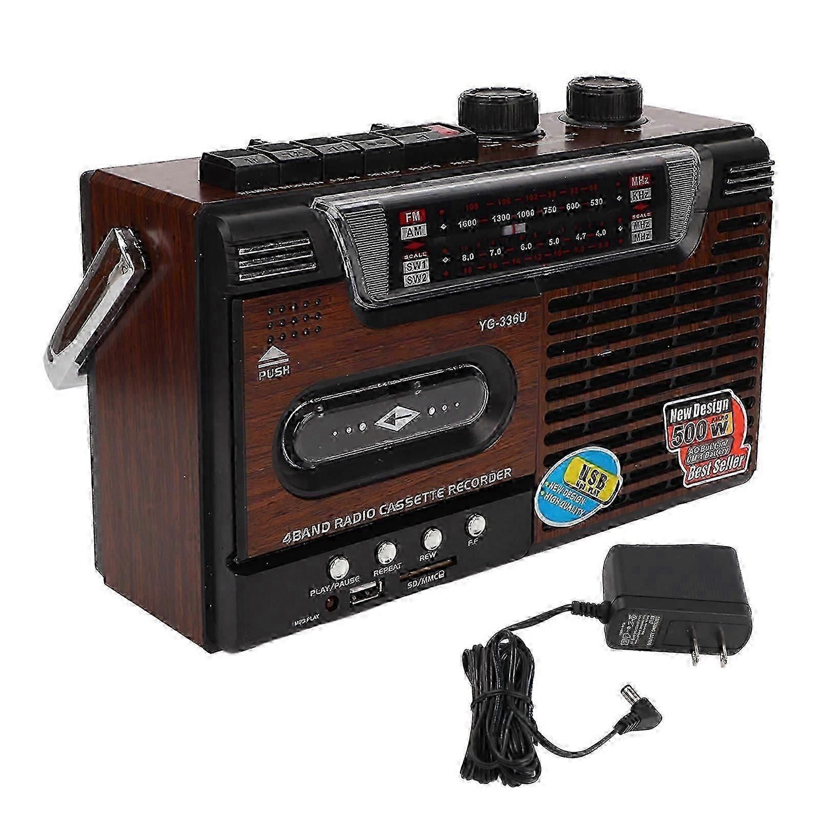 盒式磁带播放器 AM FM 收音机强信号无噪音支持存储卡和 USB 便携式盒式磁带播放器录音机美国插头 110V