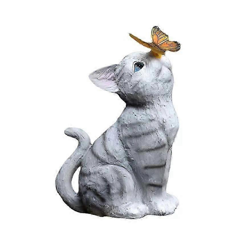 Cat Statues Butterfly Solar Light Garden Decor