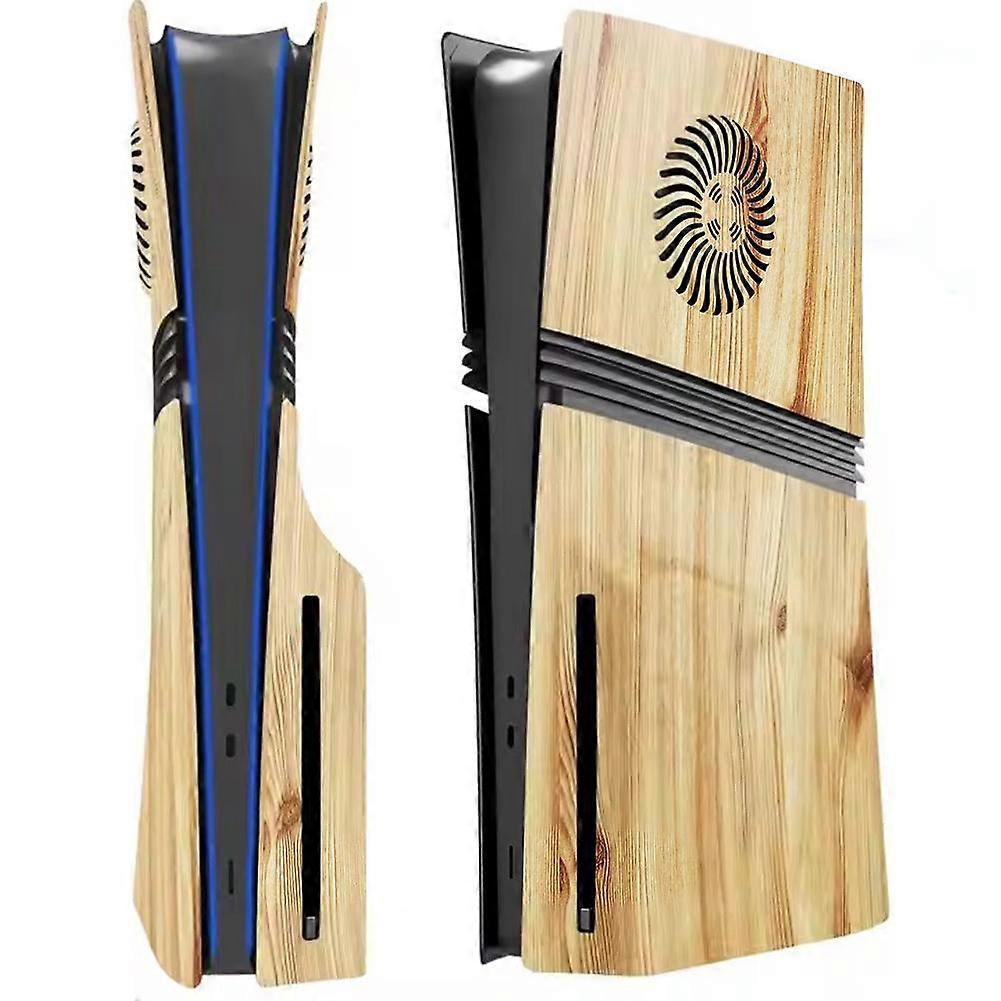 For PS5 Pro Cooling Case with Quiet Fan Advanced Heat Dissipation Wood Grain Design Easy Clean Modular Cover
