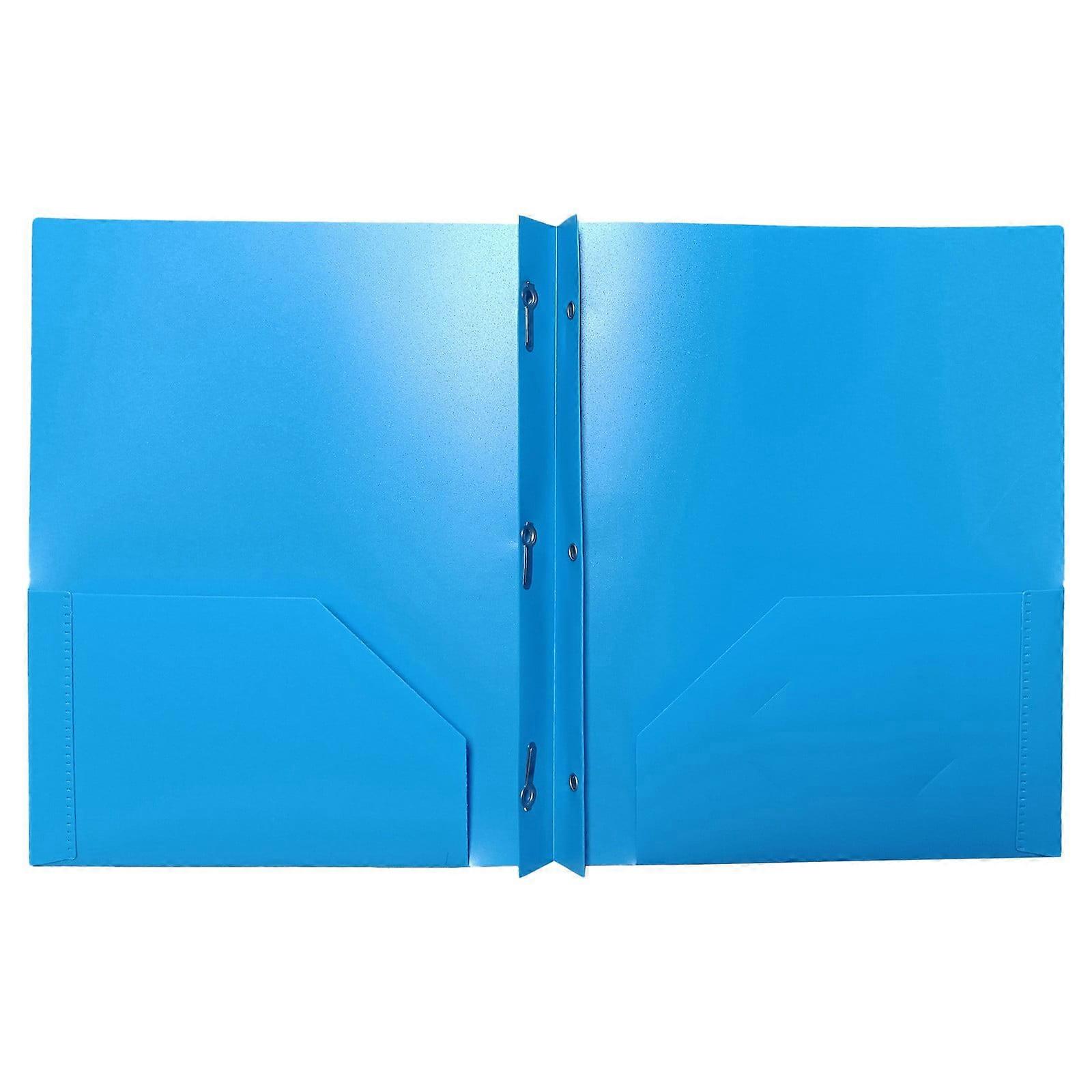 BCMMKLPP Large Capacity Heavy Plastic Folder with Pockets and Fasteners, 2 Pocket Folders, Suitable for Students and Office Crowds Blue