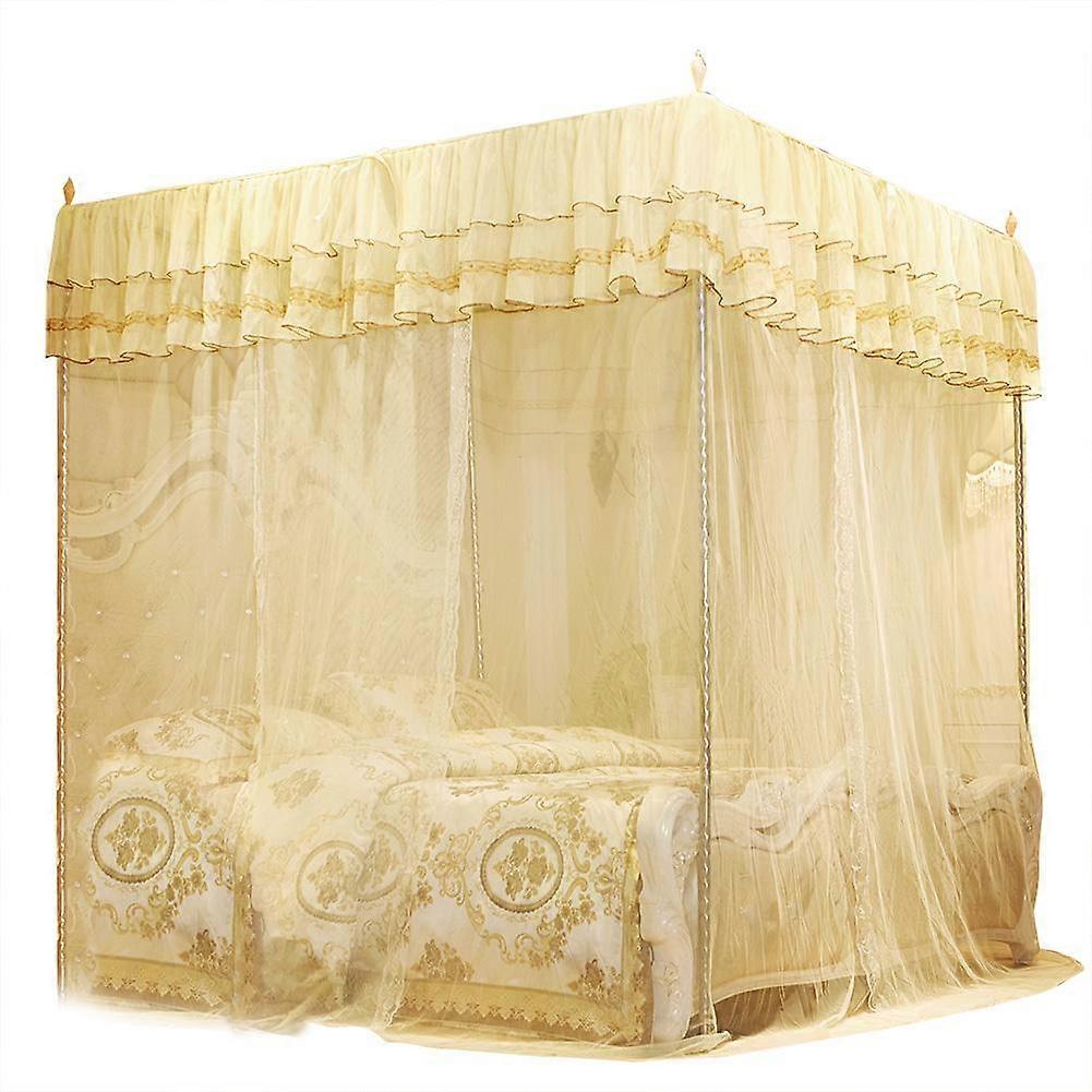 Luxury Princess Three Side Openings Post Bed Curtain Canopy Netting Mosquito Net Bedding (S)