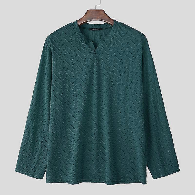 INCERUN Men Autumn Spring Round Neck Long Sleeve Casual Texture Tops Undershirts Pullovers