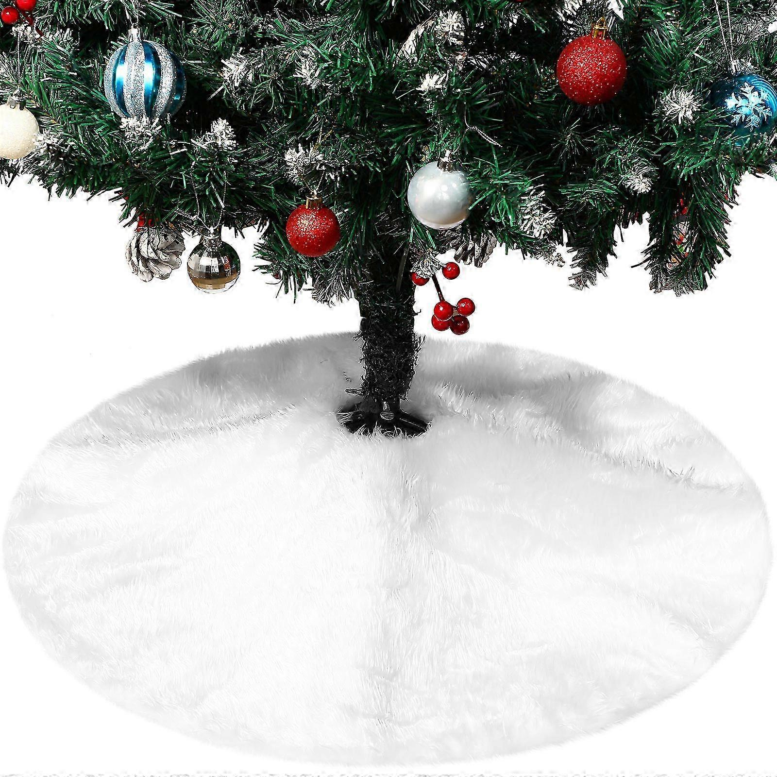 Plush tree skirt for Christmas with velvet trim and hanging loop