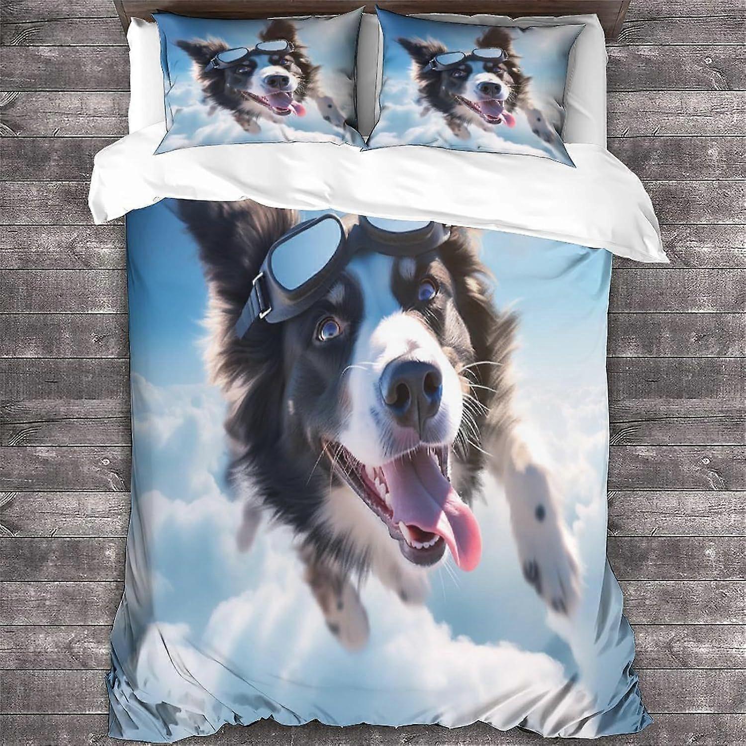 LikeEj Border Collie Duvet Capa Dog Pattern Impresso Capa de Edredom com Fechamento com Zíper, Soft Microfiber Animal Bedding Set