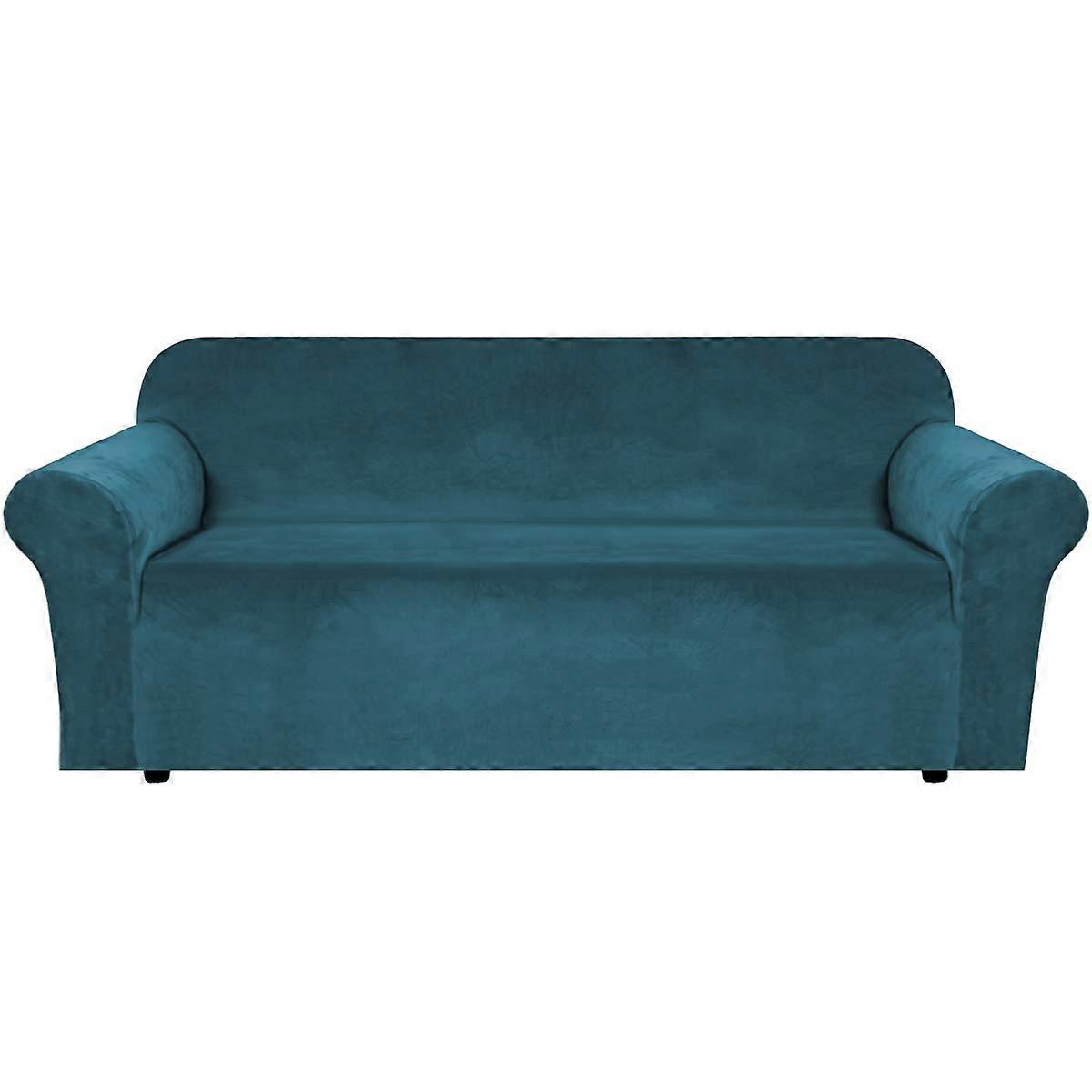 Stretch Velvet Sofa Cover with Non Slip Elastic Bottom, Thick Soft Couch Slipcover Furniture Protector for Extra Wide Sofa 89'105' Deep Teal