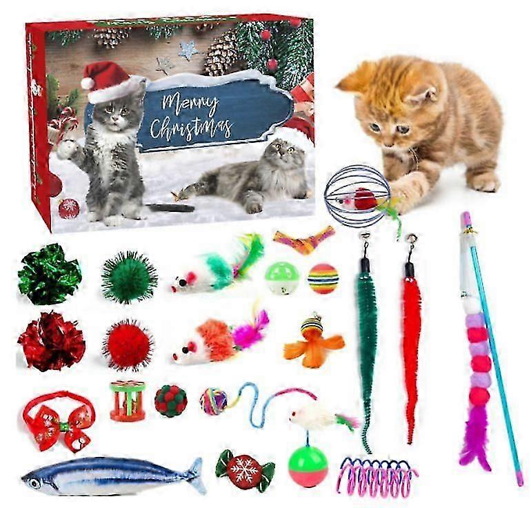 Cat Advent Calendar, Interactive Cat Advent Calendar Toy, 24 Day Countdown for Cats, Christmas Toy for Cats, Mice, Balls, Feather Wands
