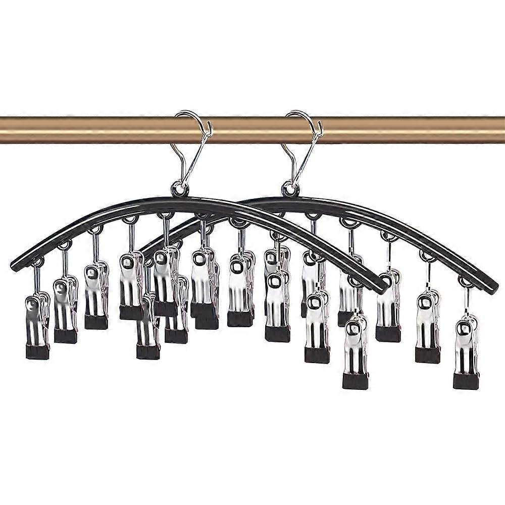 2 Pack Stainless Steel Sock Drying Rack with 360° Rotating Hanger and 10 Clips for Laundry and Clothes