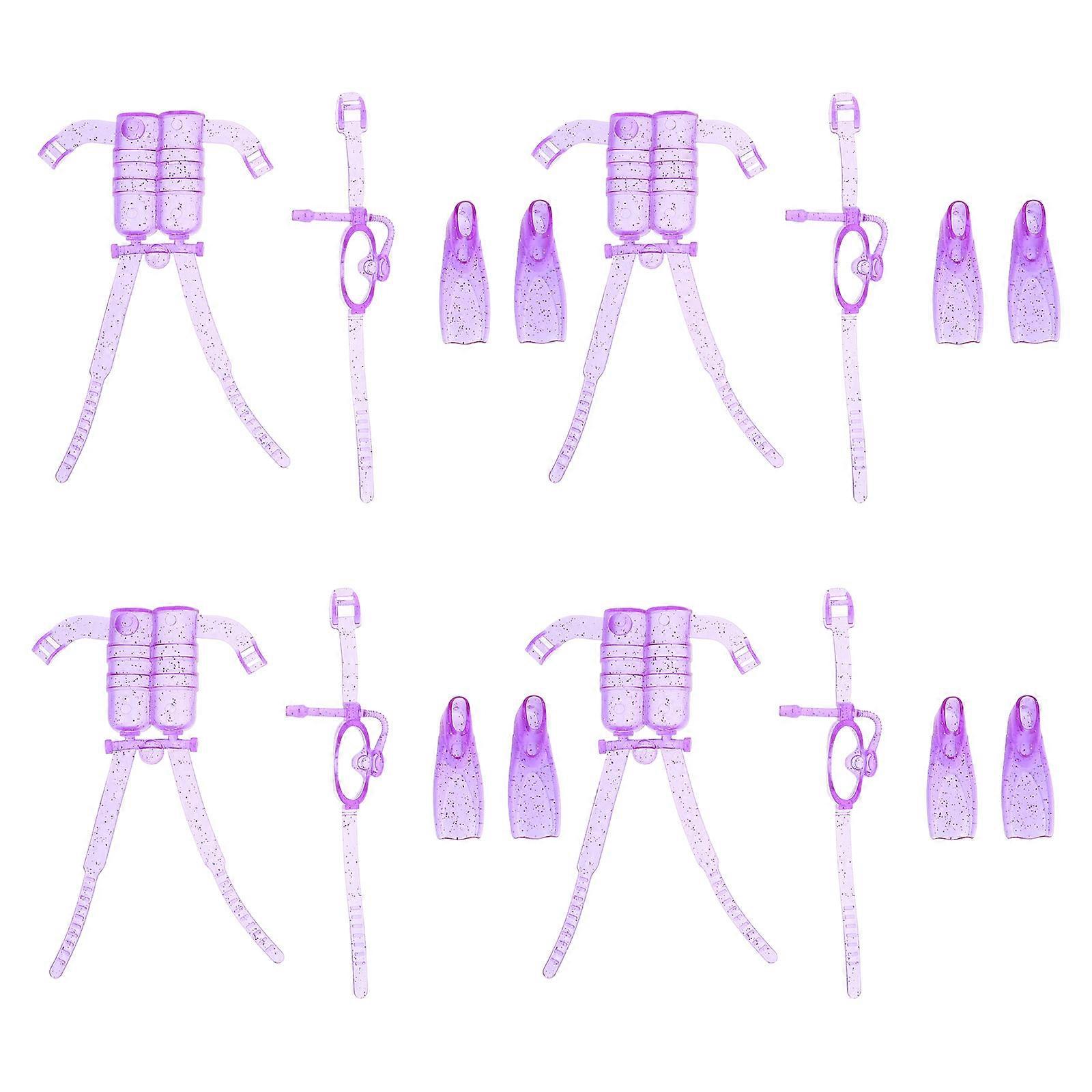 4Sets Doll Diving Set for Decoration with Violet Plastic Diving Equipment