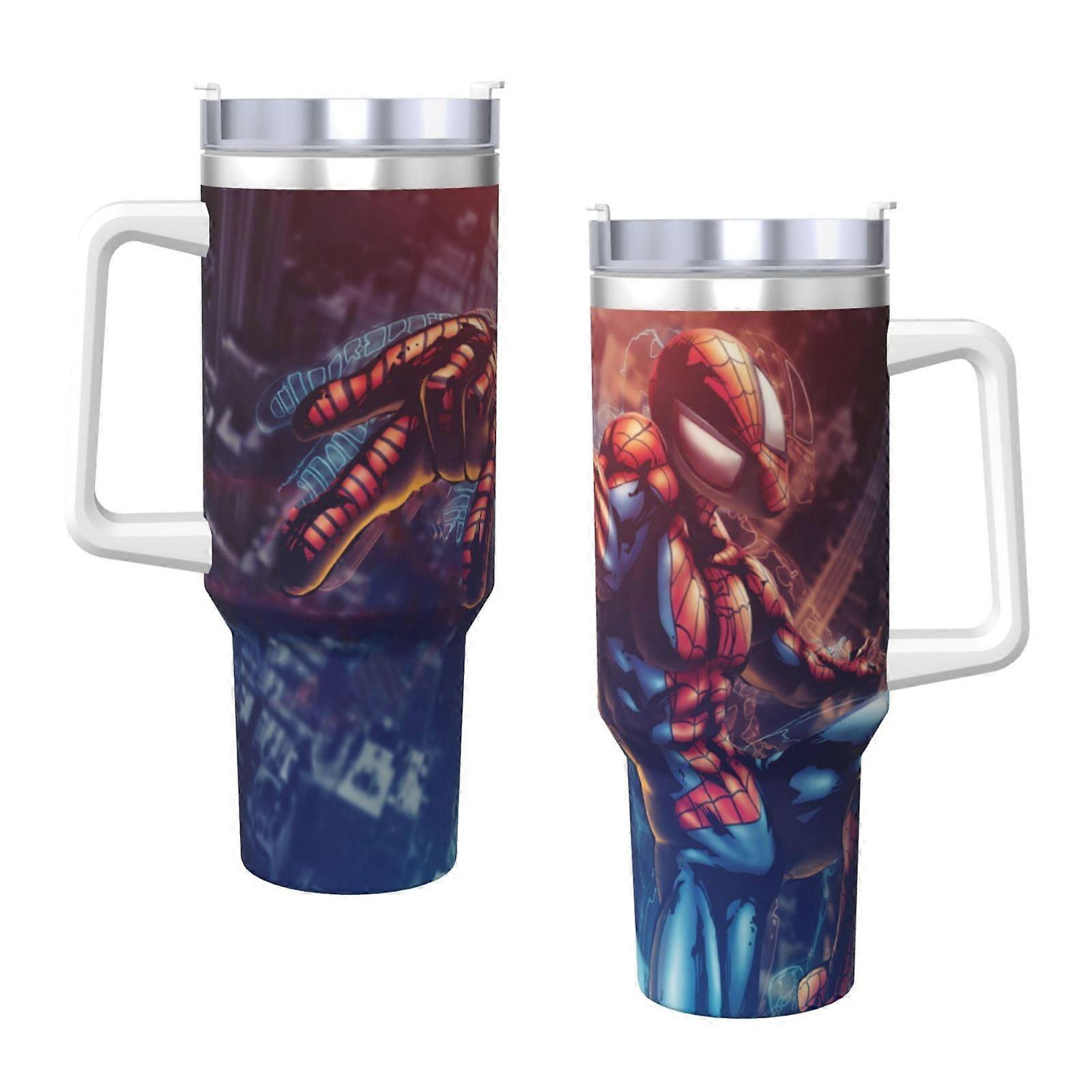 스파이더맨 40oz H2.0 스테인리스 스틸 진공 단열 텀블러 (뚜껑 및 빨대 포함, 물, 아이스티 또는 커피, 스무디용)