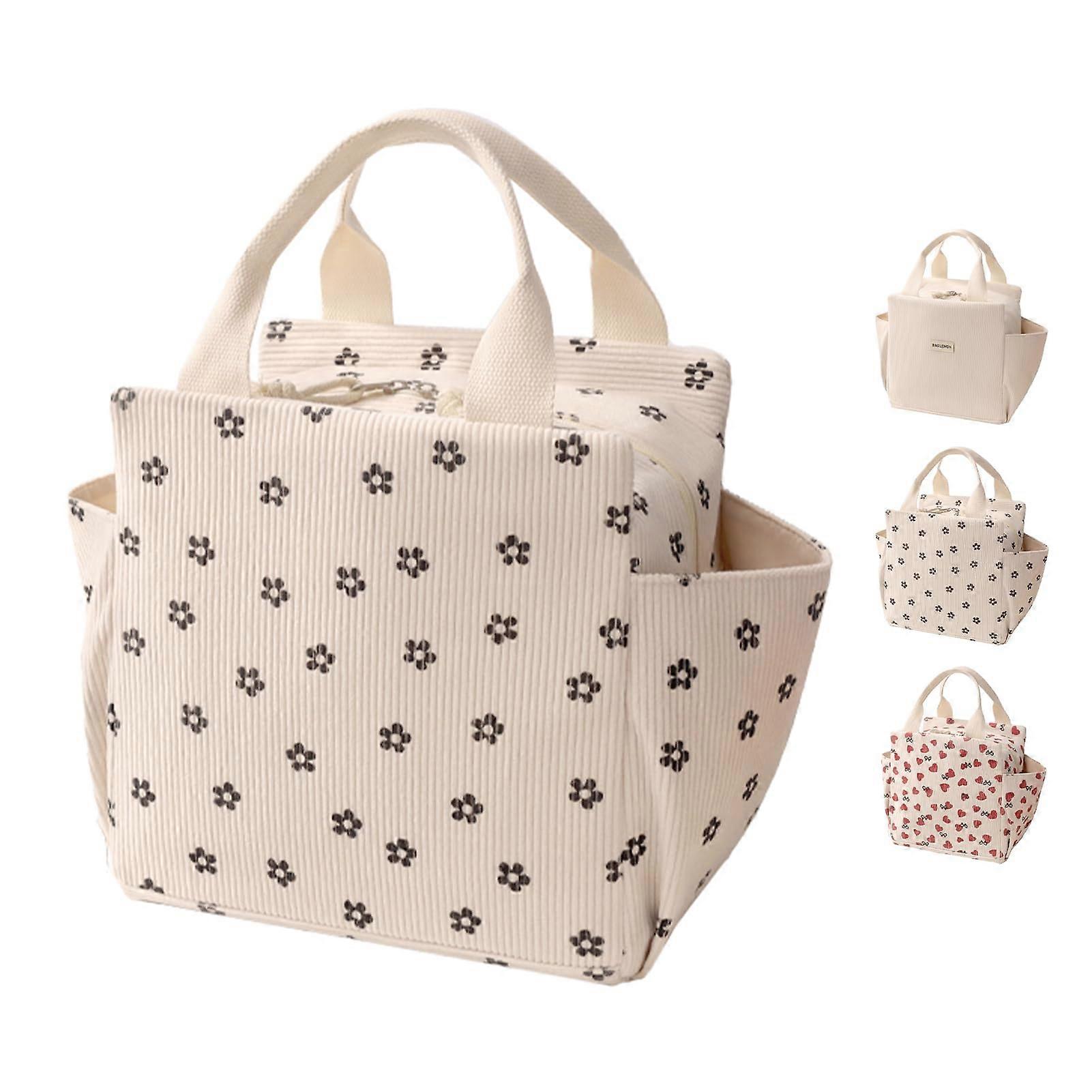 Corduroy Insulated Lunch Bag Large Reusable Cooler Tote for Work Picnic Travel 13.5L