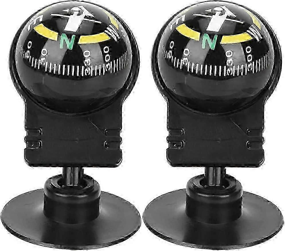 2pc Mini Car Compass, Ball Design with Suction Cup for Vehicle Navigation