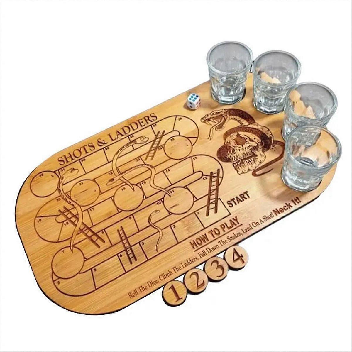 Shots & Ladders Drinking Game, Snakes and Ladders Board Game Wooden Pallet Shots and Ladders Drinking Game,With Cup