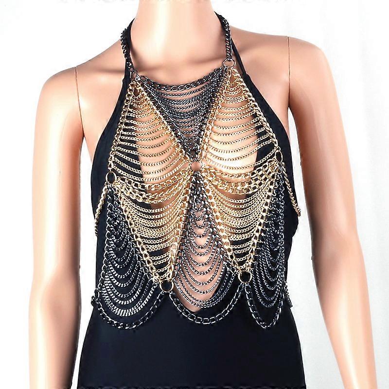 Multi-layer Metal Chain Body Bra Harness Sexy Bikini Full Body Jewelry Necklace Cosplay Wear