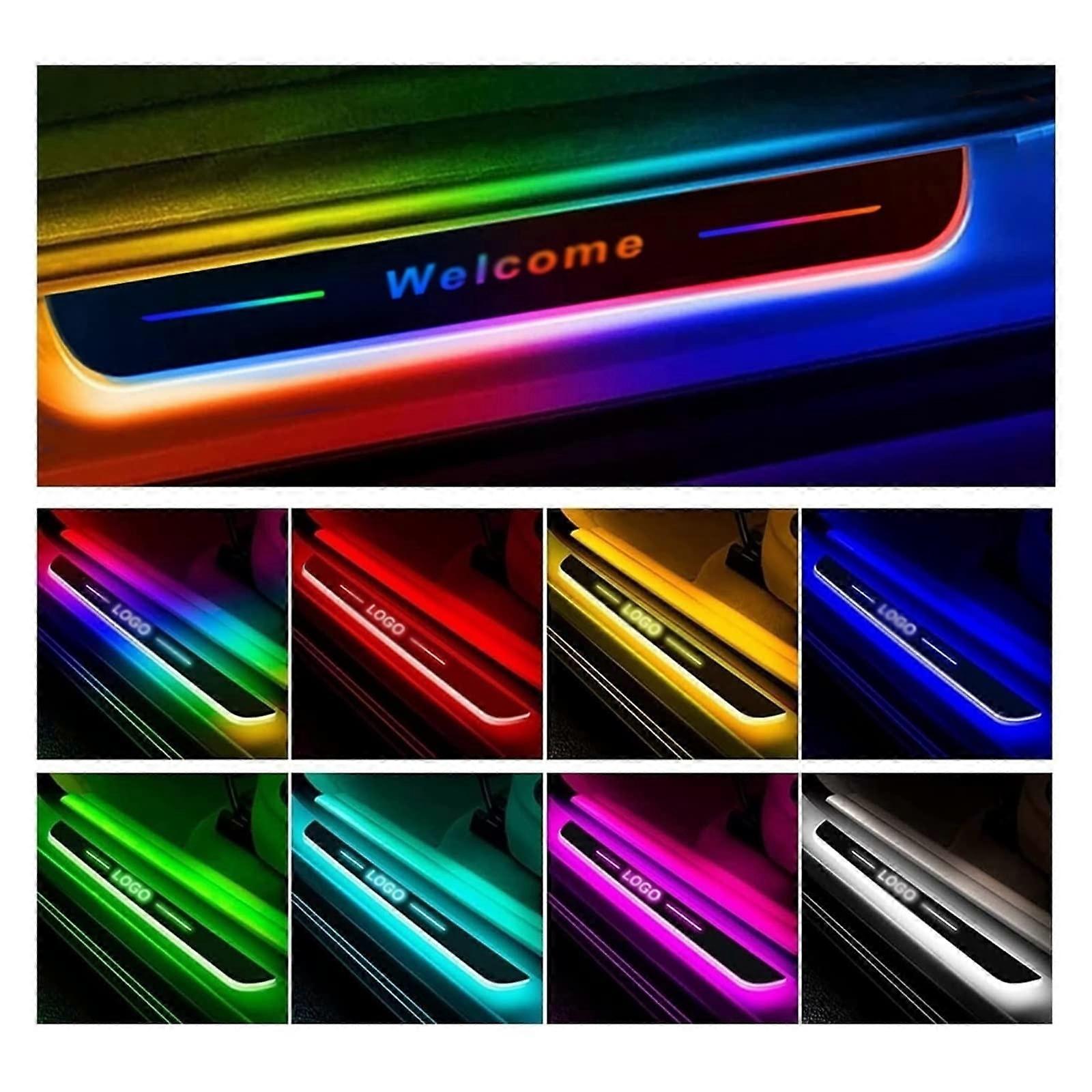 LED Car Door Sill Lights with 8Color RGB, Wireless Illuminated Sill Plates, IP67 Waterproof