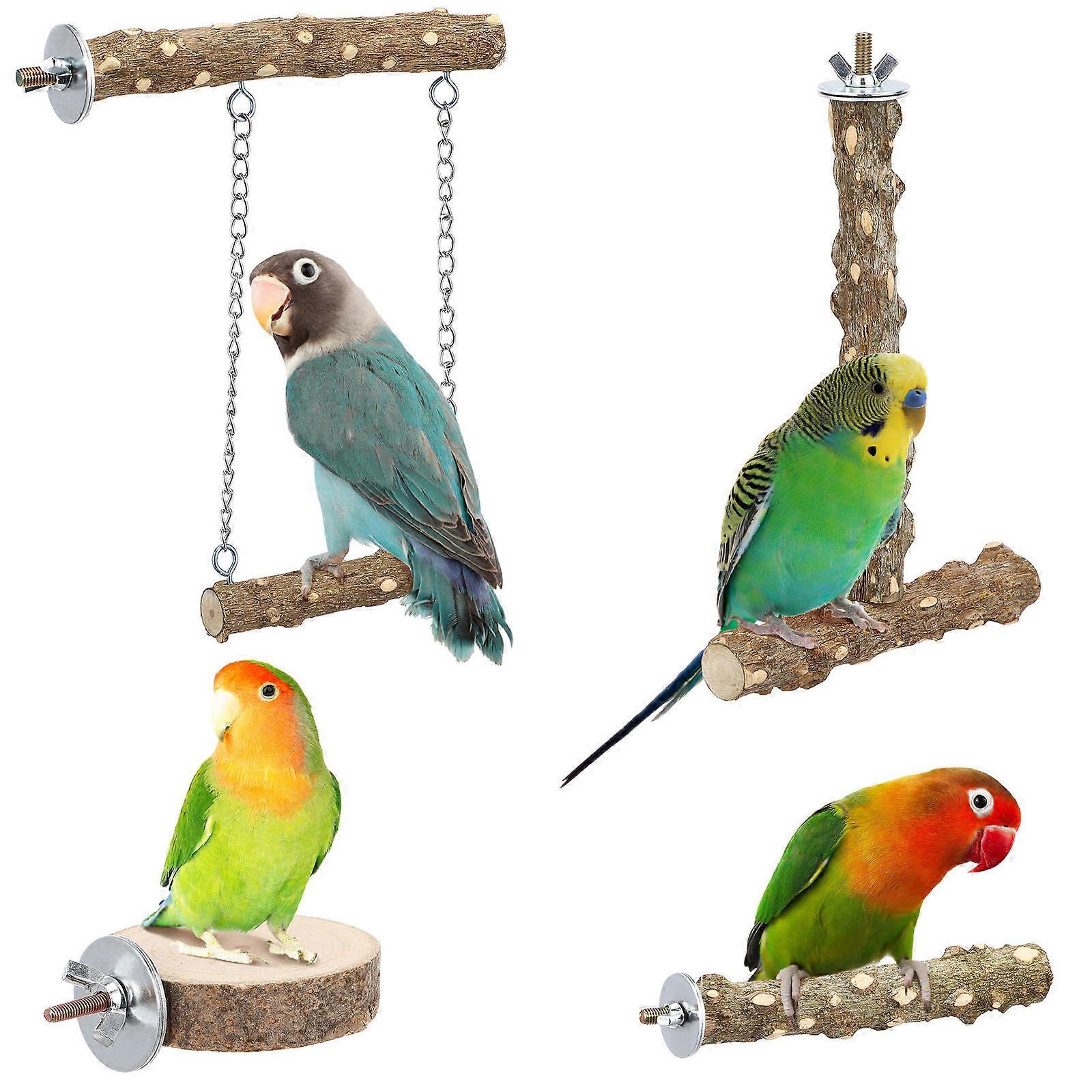 Bird Perches Wood Stand for Cage 4Pcs Comfortable Perches for Parakeets